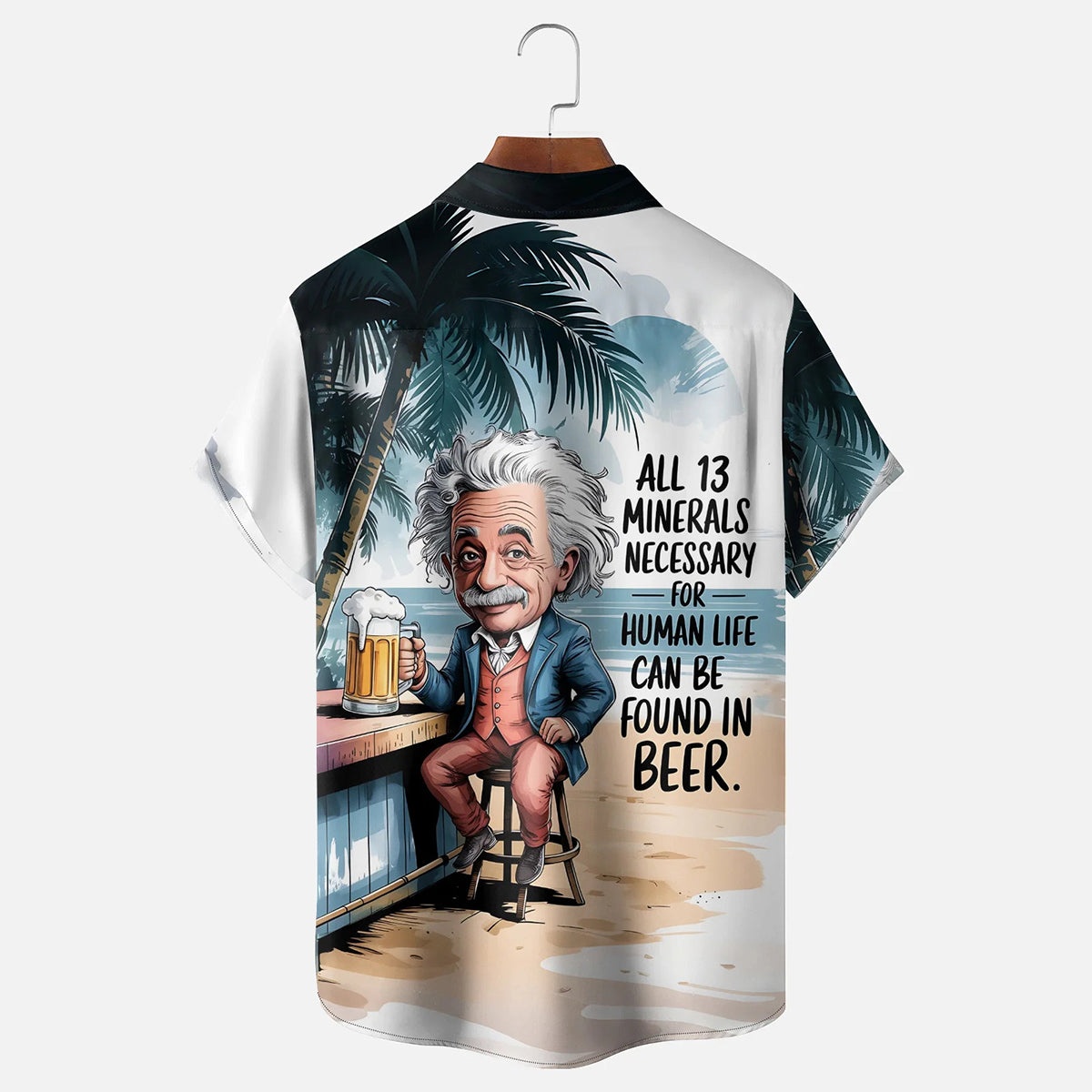 Einstein Cartoon Pattern Hawaiian Vacation Style Shirt
