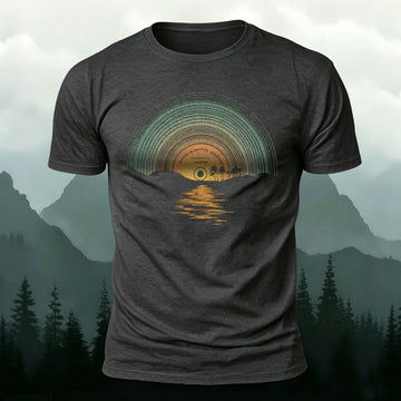 Sunset Scene Print Outdoor Style Casual T-Shirt