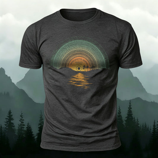 Sunset Scene Print Outdoor Style Casual T-Shirt