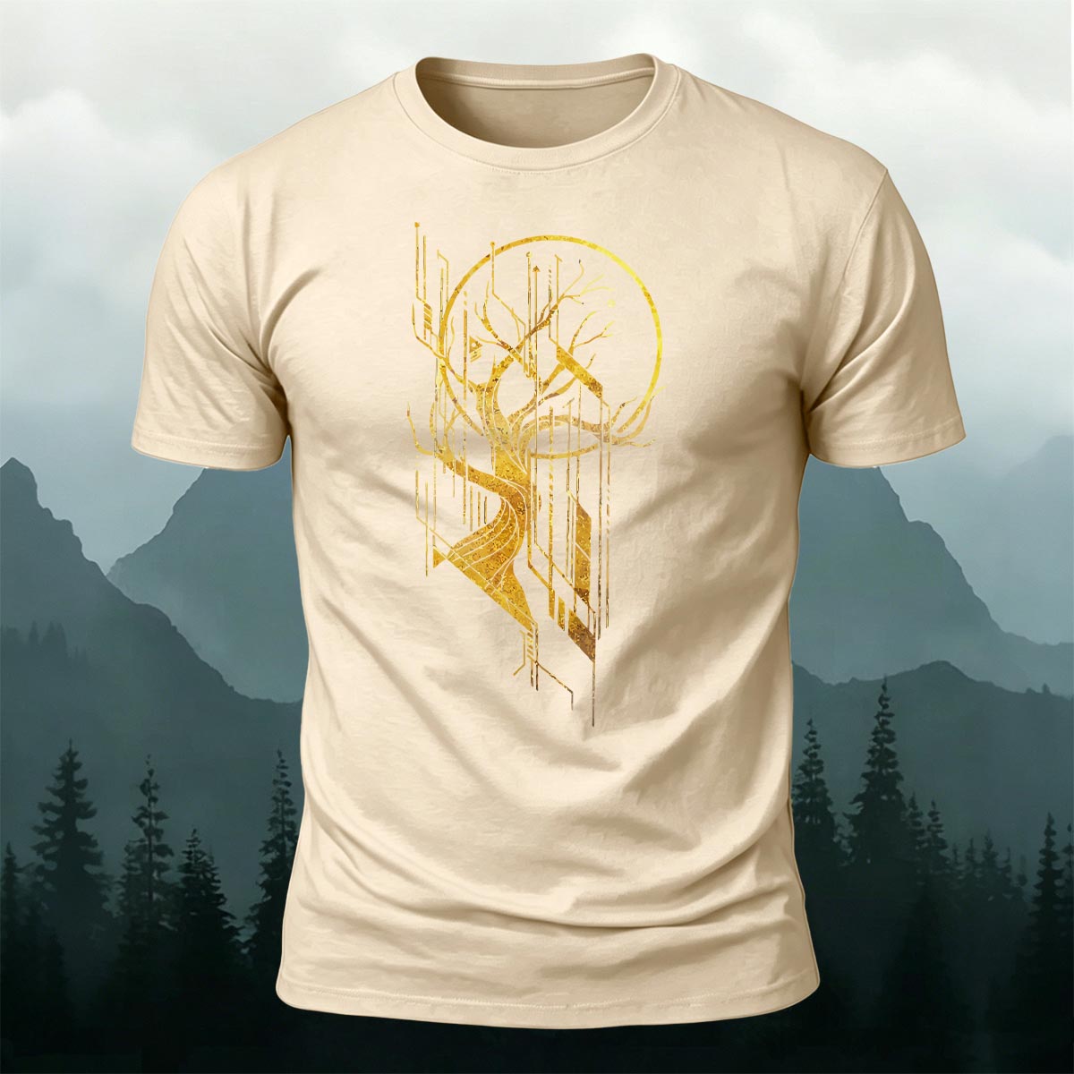 Tech Tree Artistic Pattern Soft Breathable T-Shirt