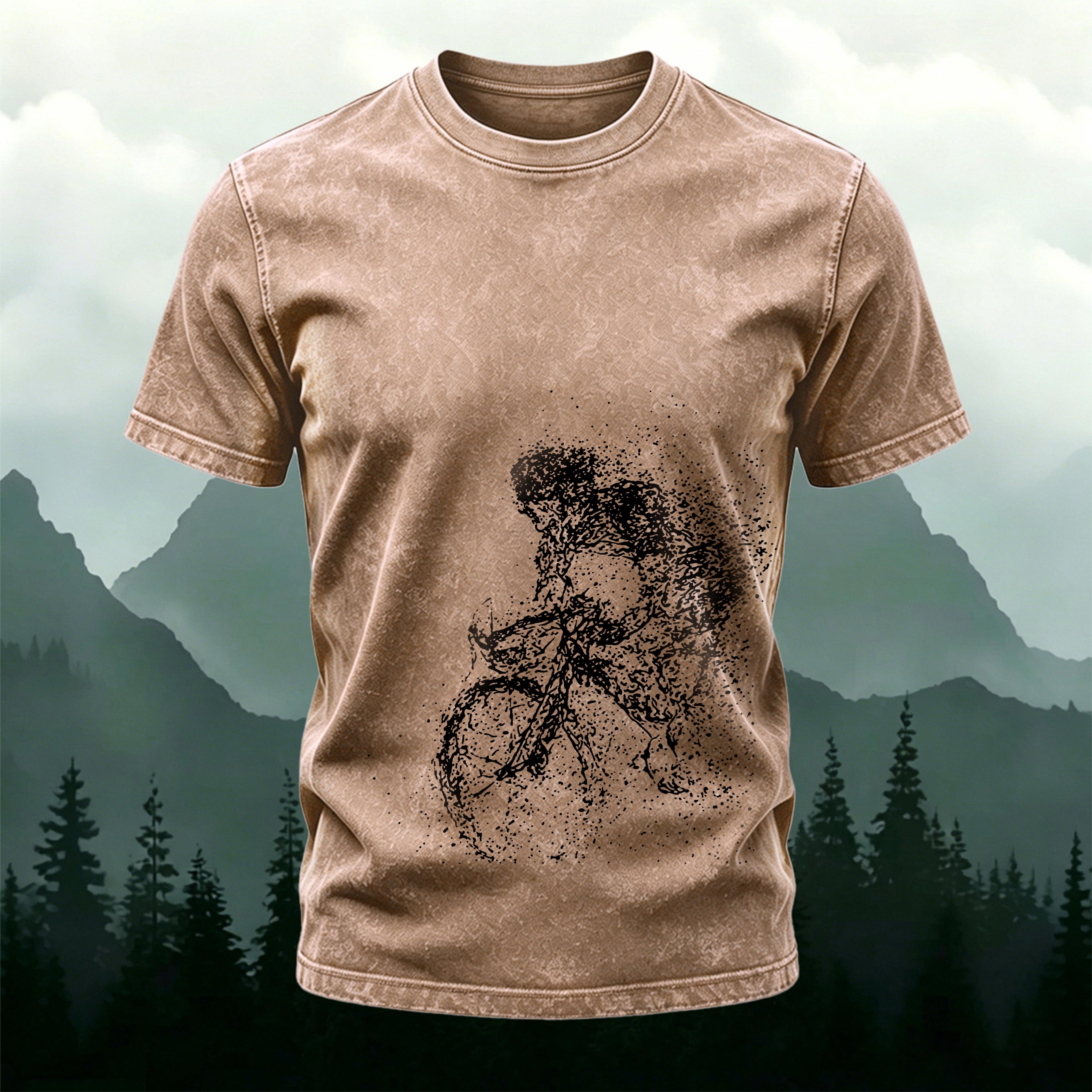Cyclist Print Casual Washed Cotton T-Shirt