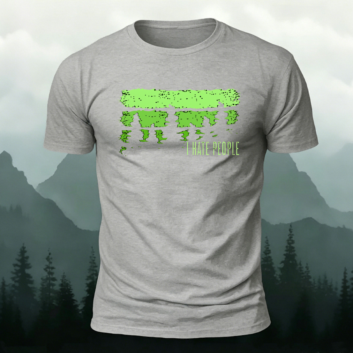 Green Printed Fashion Outdoor Breathable Material Tee Grey