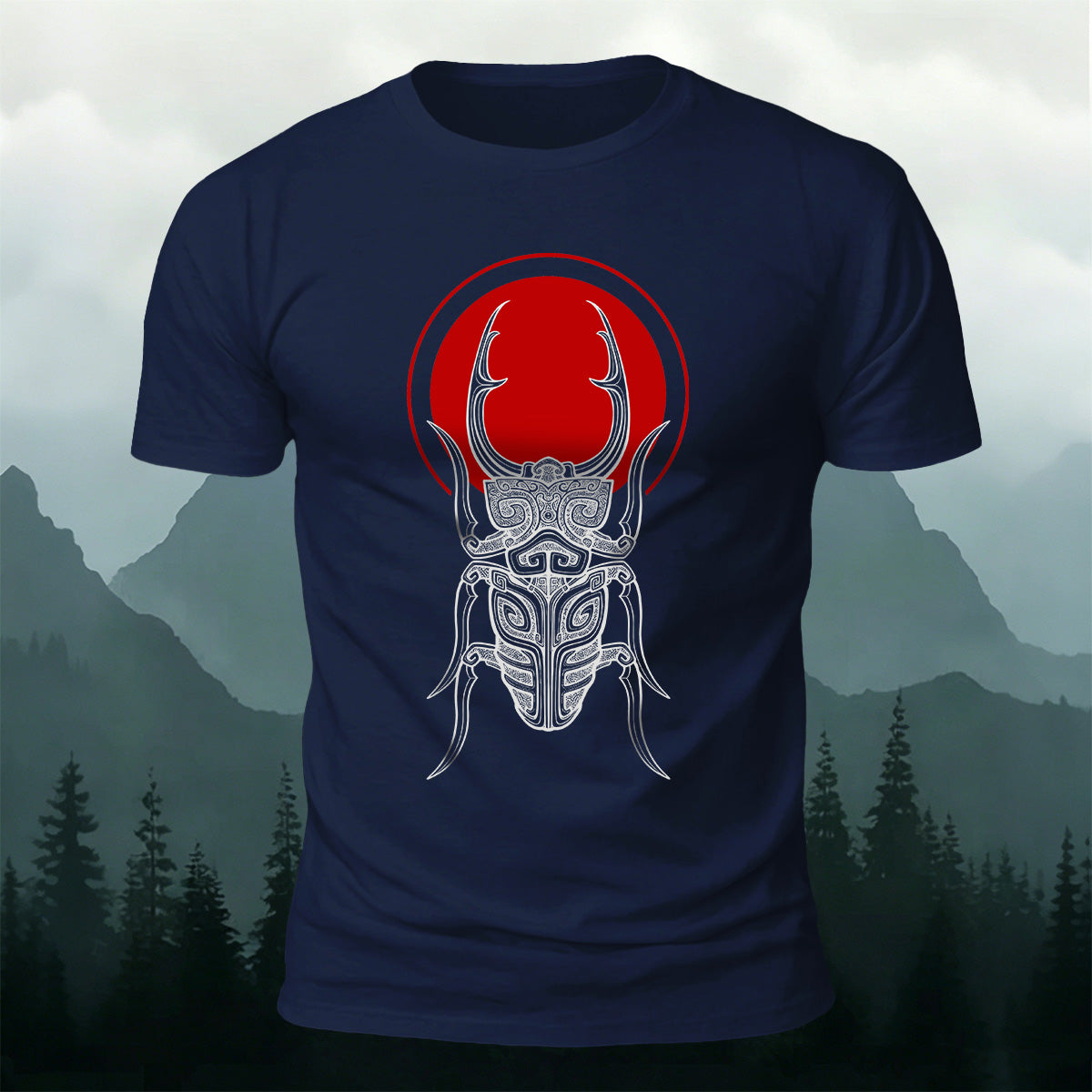 Retro Sketched Beetle Print Outdoor Comfort Cotton T-Shirt