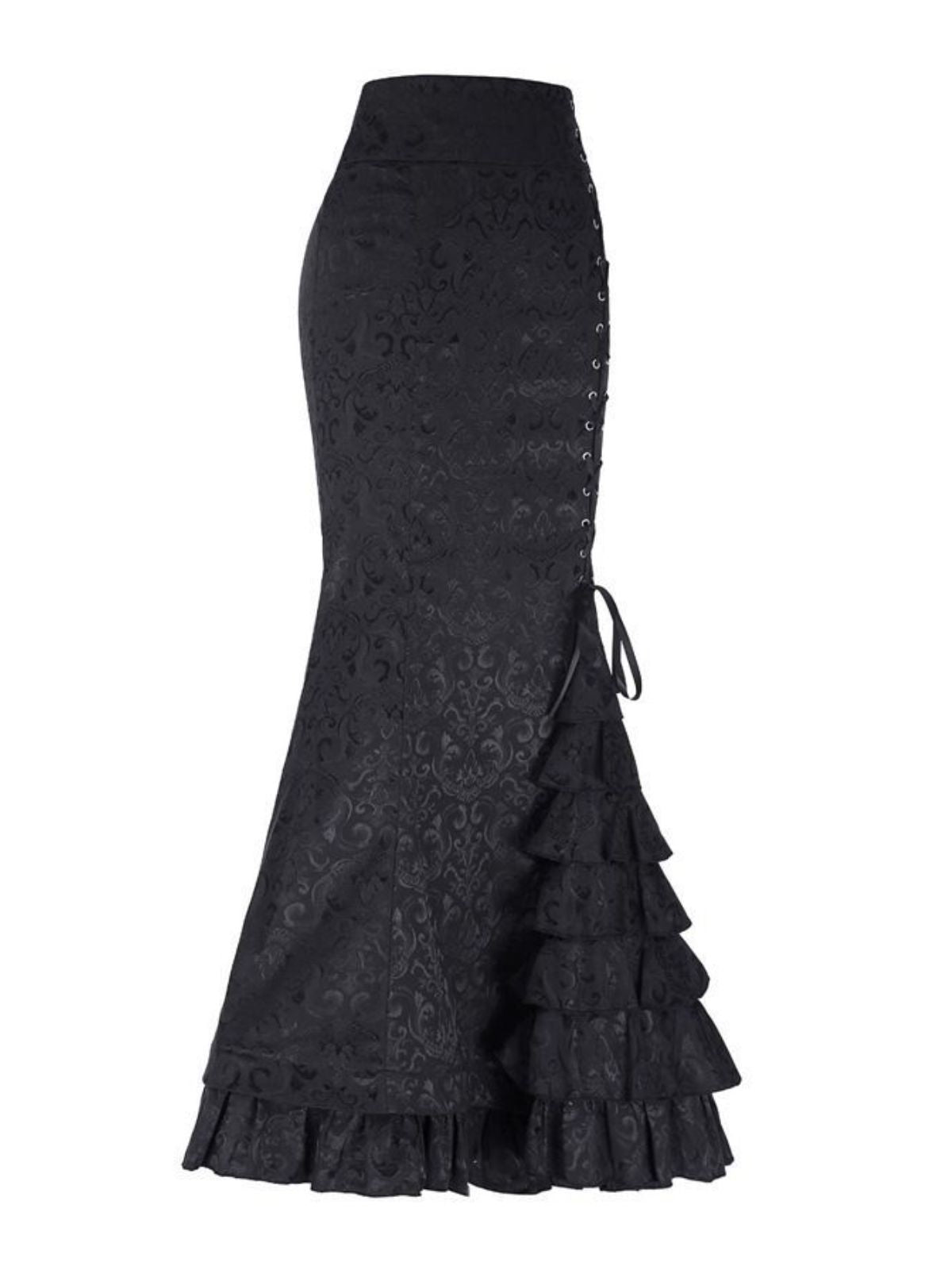 Gothic-Style Vintage Floral Fitted Mermaid Skirt