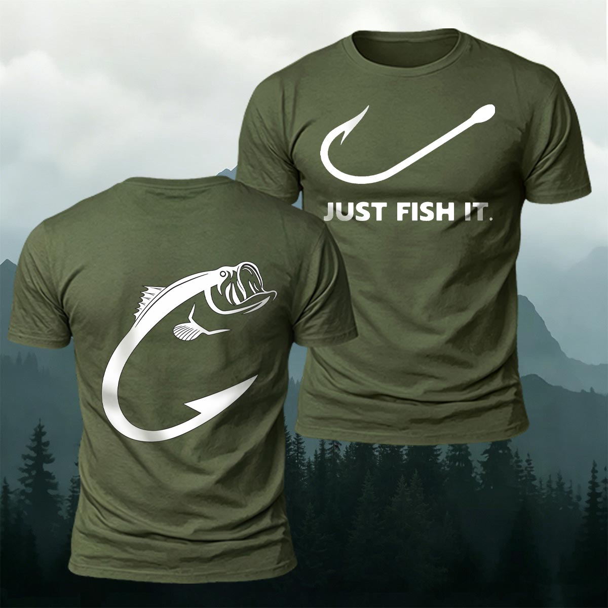 Fish and Hook Pattern Outdoor Style Casual T-Shirt