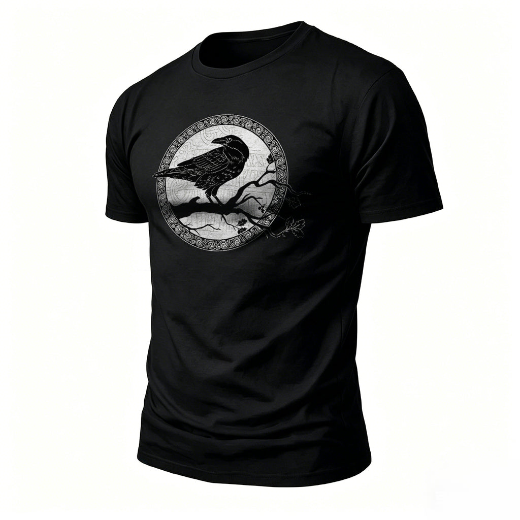 Bird and Branch Pattern Soft-touch Feel T-shirt