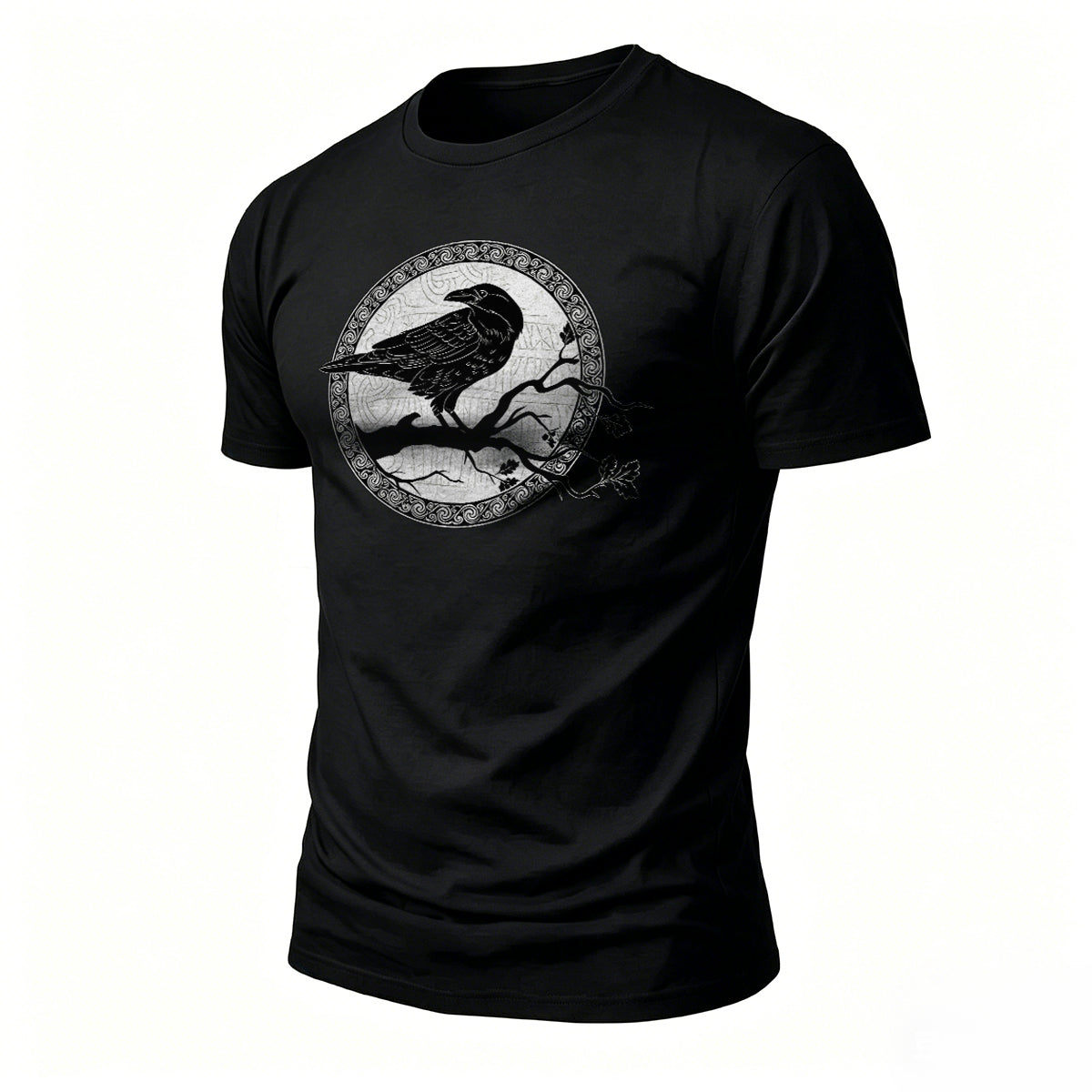 Bird and Branch Pattern Soft-touch Feel T-shirt