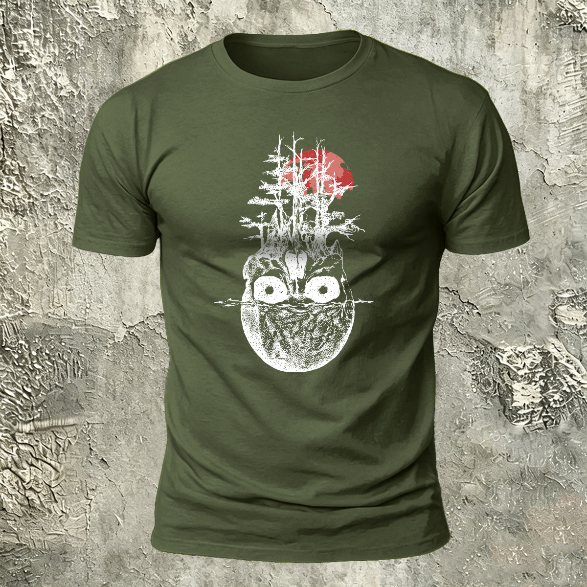 Withered Forest Skull Print Cotton Crew Neck T-Shirt