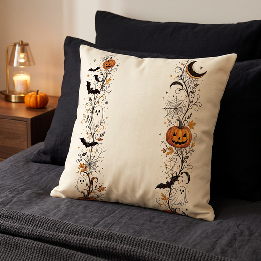 Linen Halloween Ghost Pumpkin Print Pillow