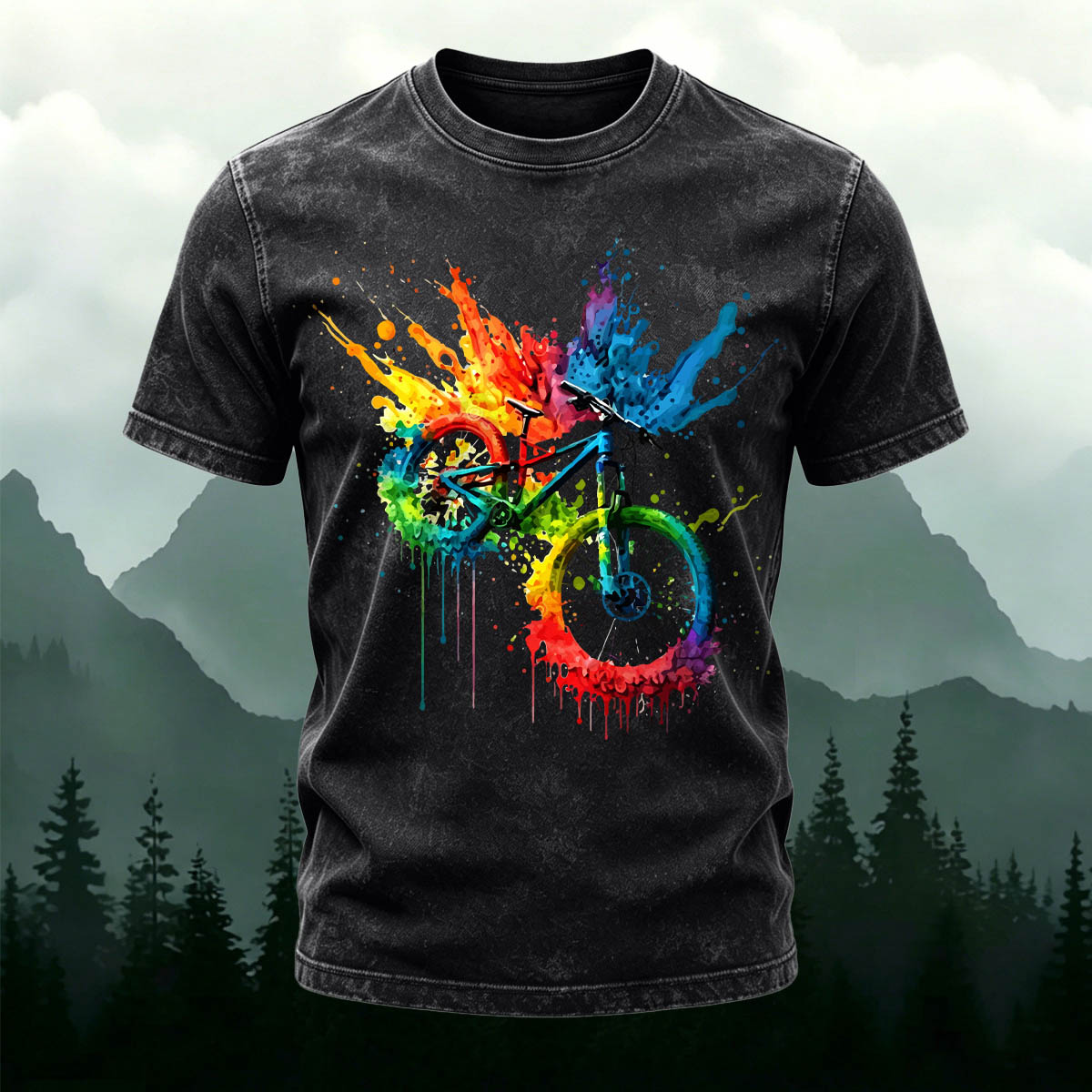 Painted Bicycle Outdoor Casual Washed Cotton T-Shirt