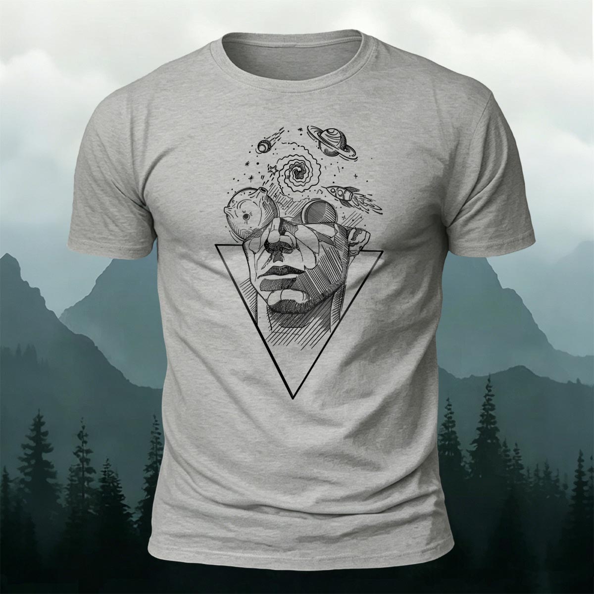 Artistic Sketch-Style Printed Casual Cotton T-Shirt