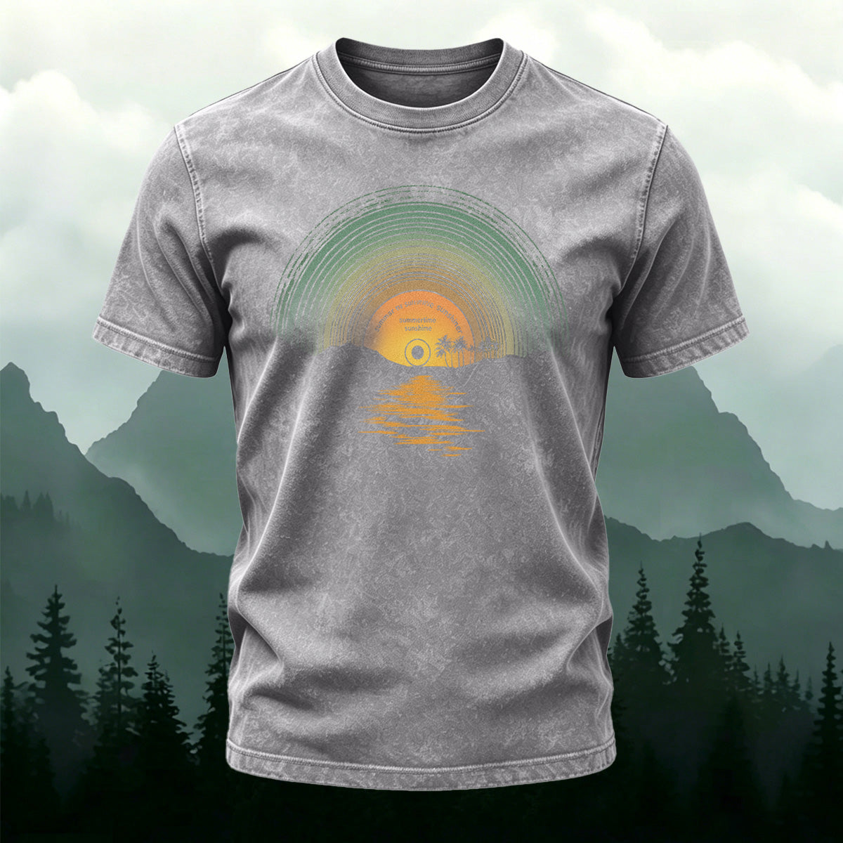 Sunset Pattern Street Casual Washed Cotton T-Shirt