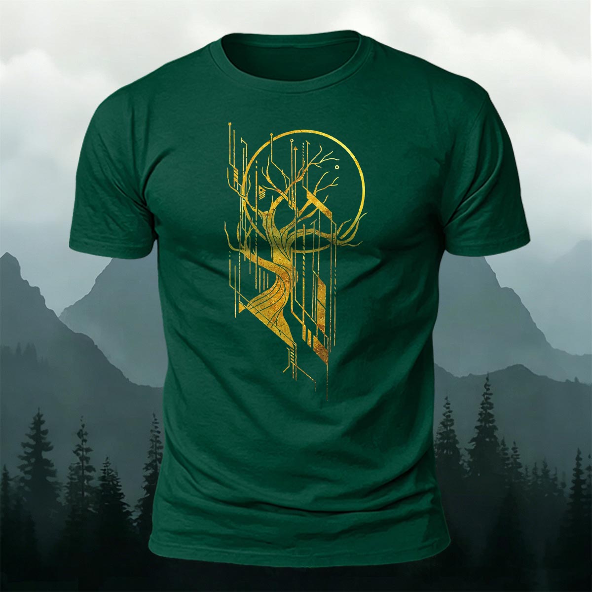 Tech Tree Artistic Pattern Soft Breathable T-Shirt