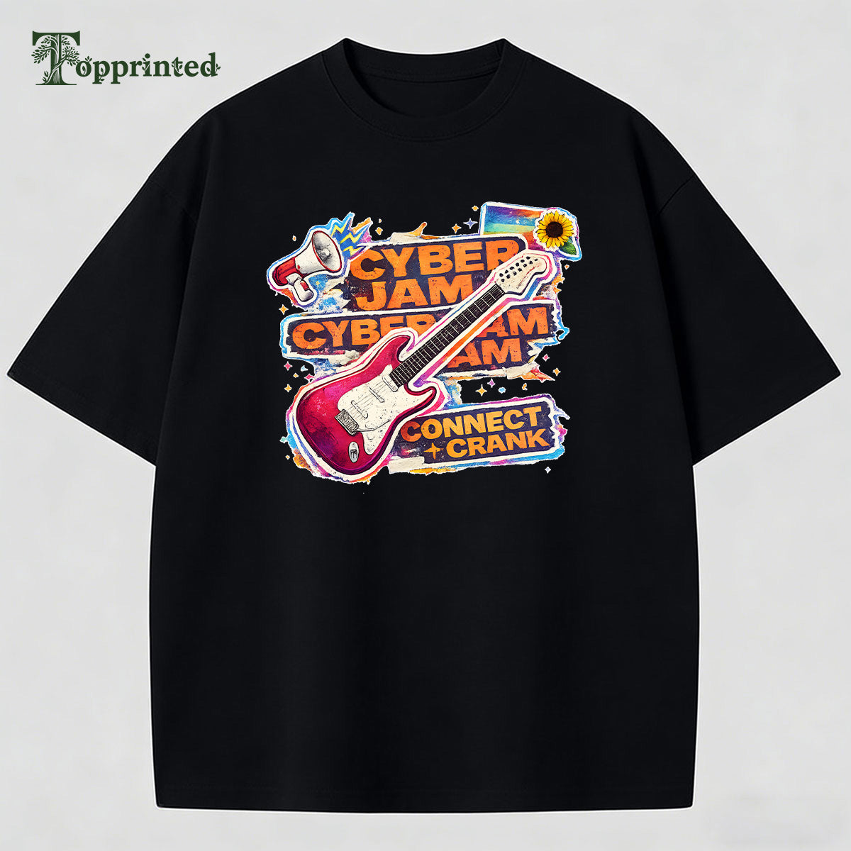 Joyful Music Festival Print 100% Cotton Crew Neck T-Shirt