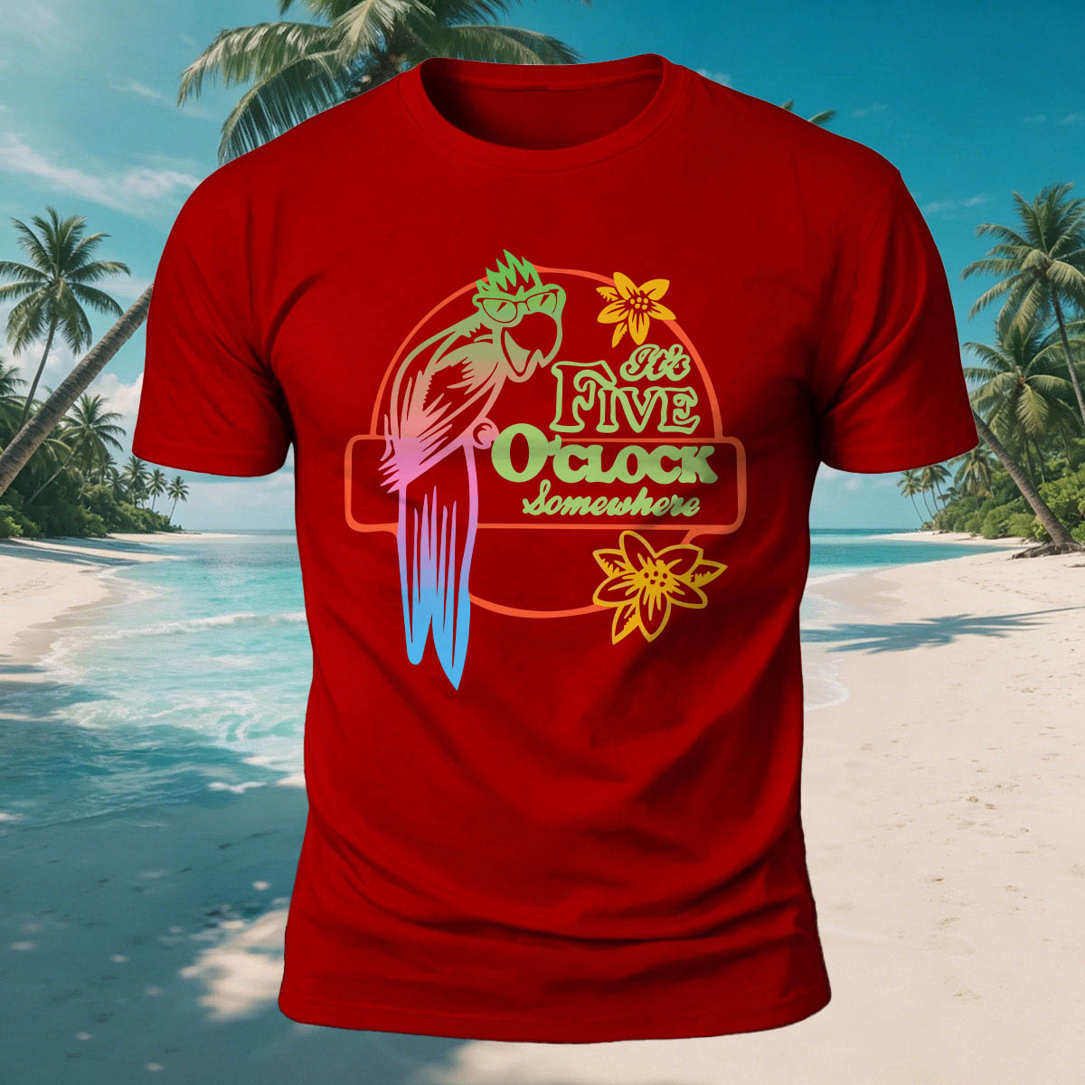 Parrot Fun Pattern Outdoor Casual 100% Cotton Tee Red