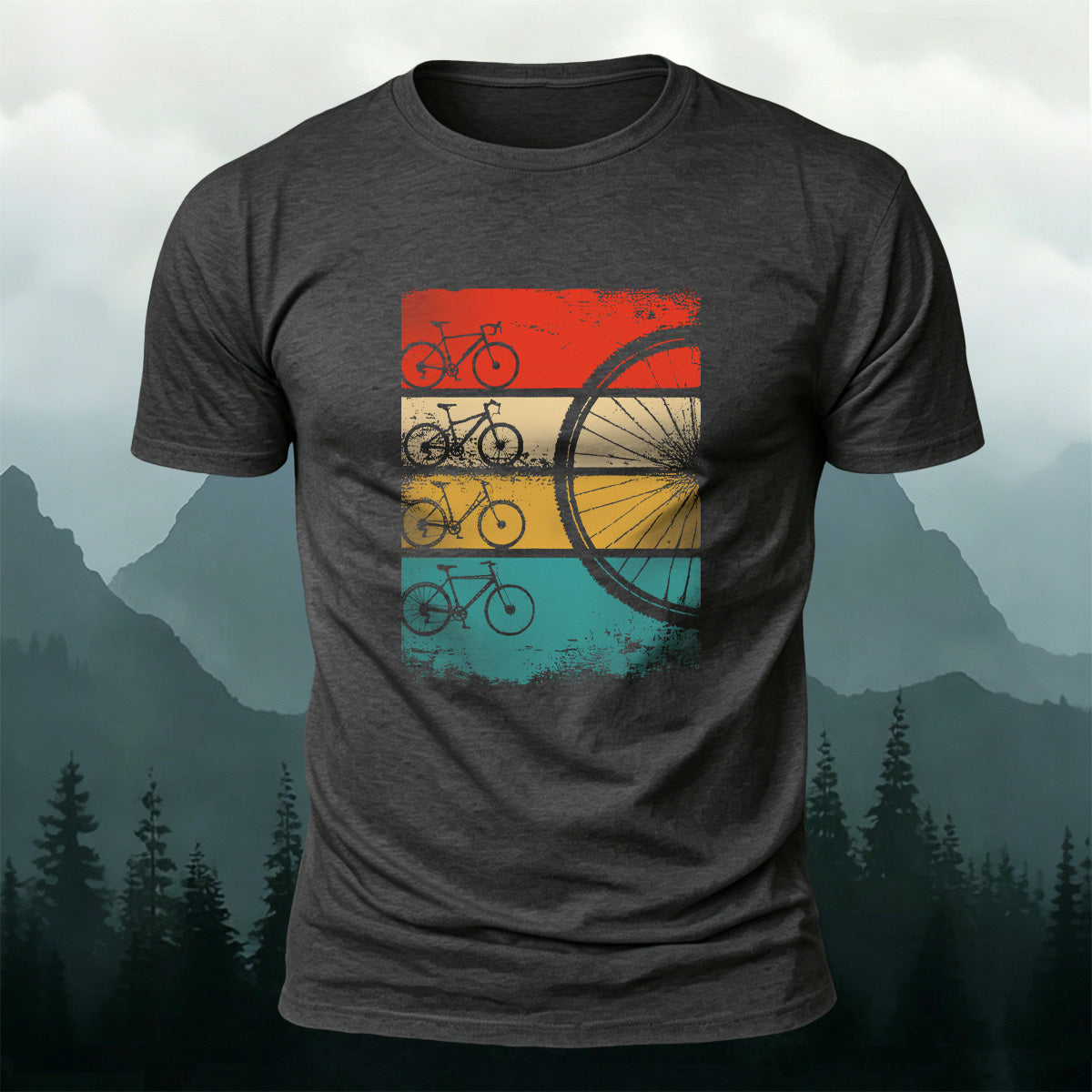 Bicycle Graphic Outdoor Comfortable Breathable T-Shirt Dark Grey