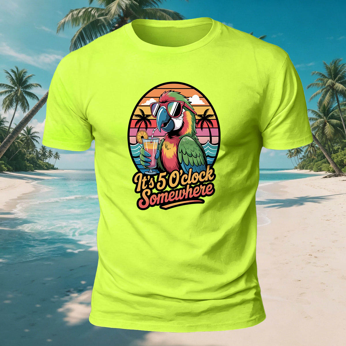 Fun Parrot Drinking Juice Casual Skin-Friendly T-Shirt