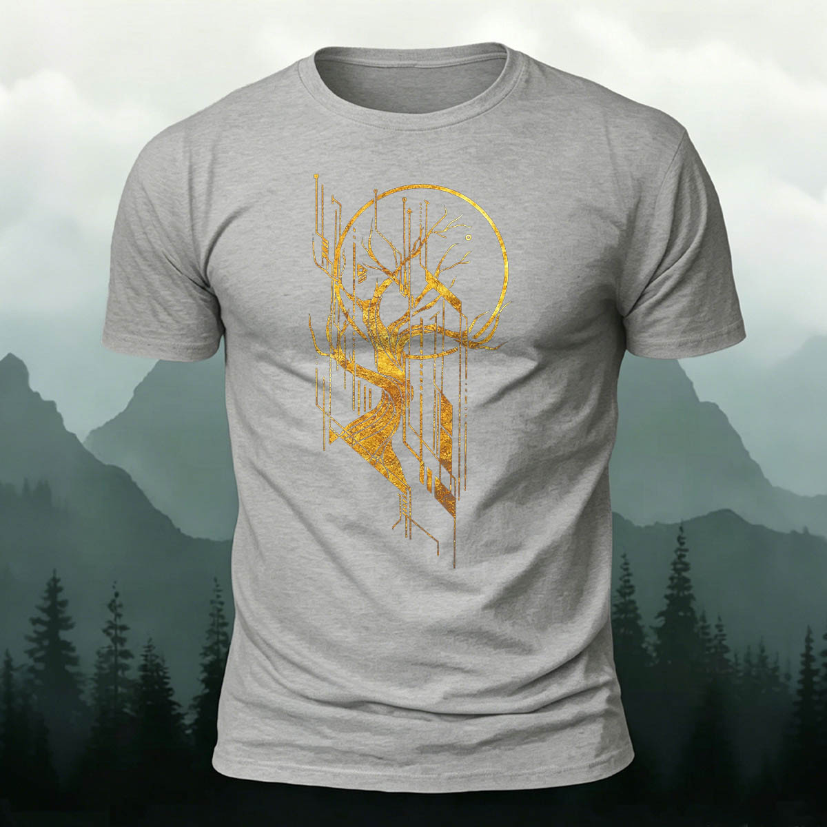 Line Tree Graphic Casual Premium Cotton T-Shirt