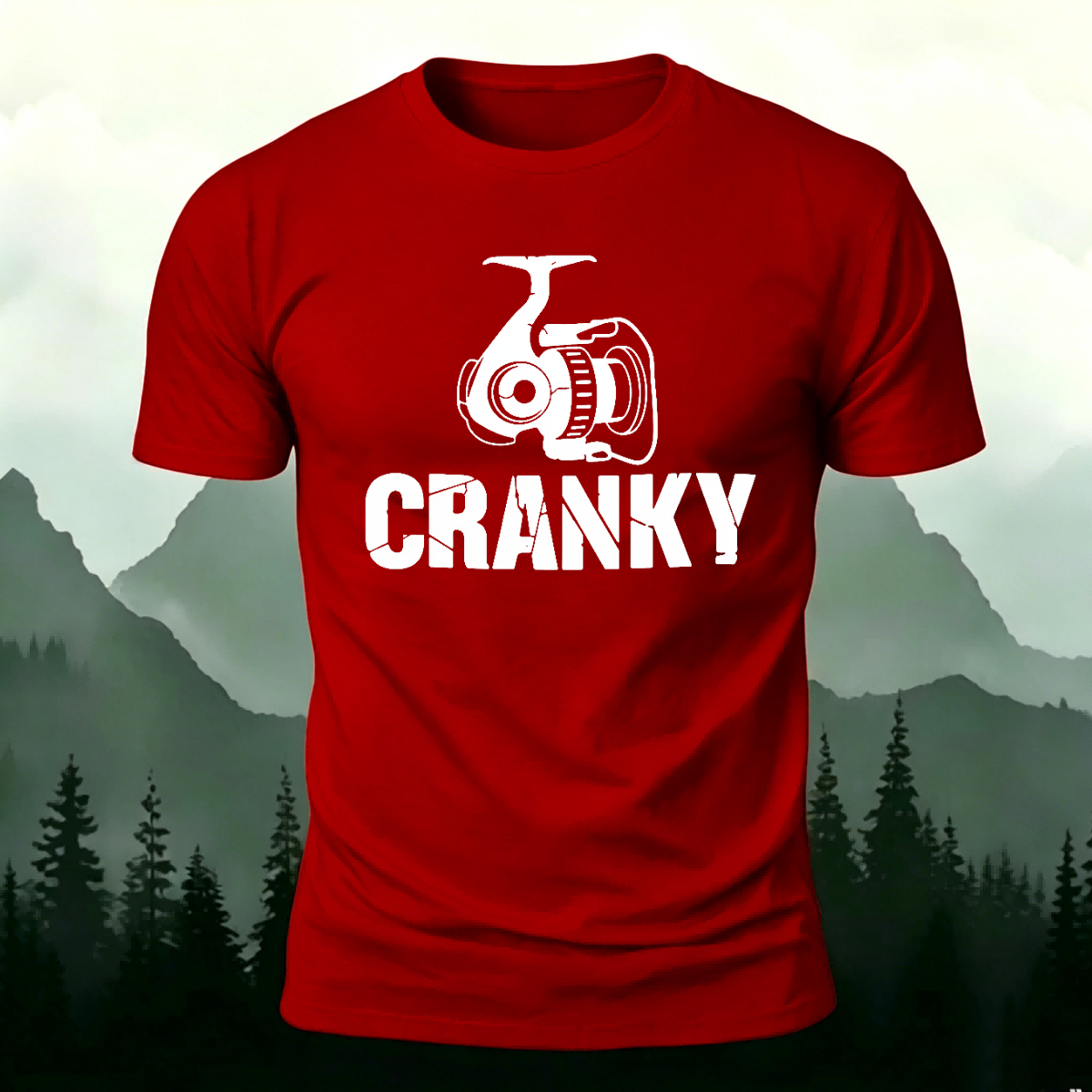 Fishing Gear Pattern Minimalist Style Cotton T-shirt Red