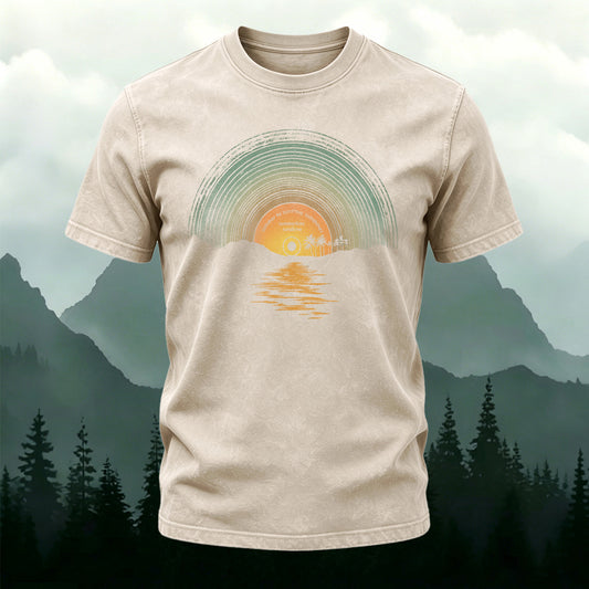 Sunset Pattern Street Casual Washed Cotton T-Shirt