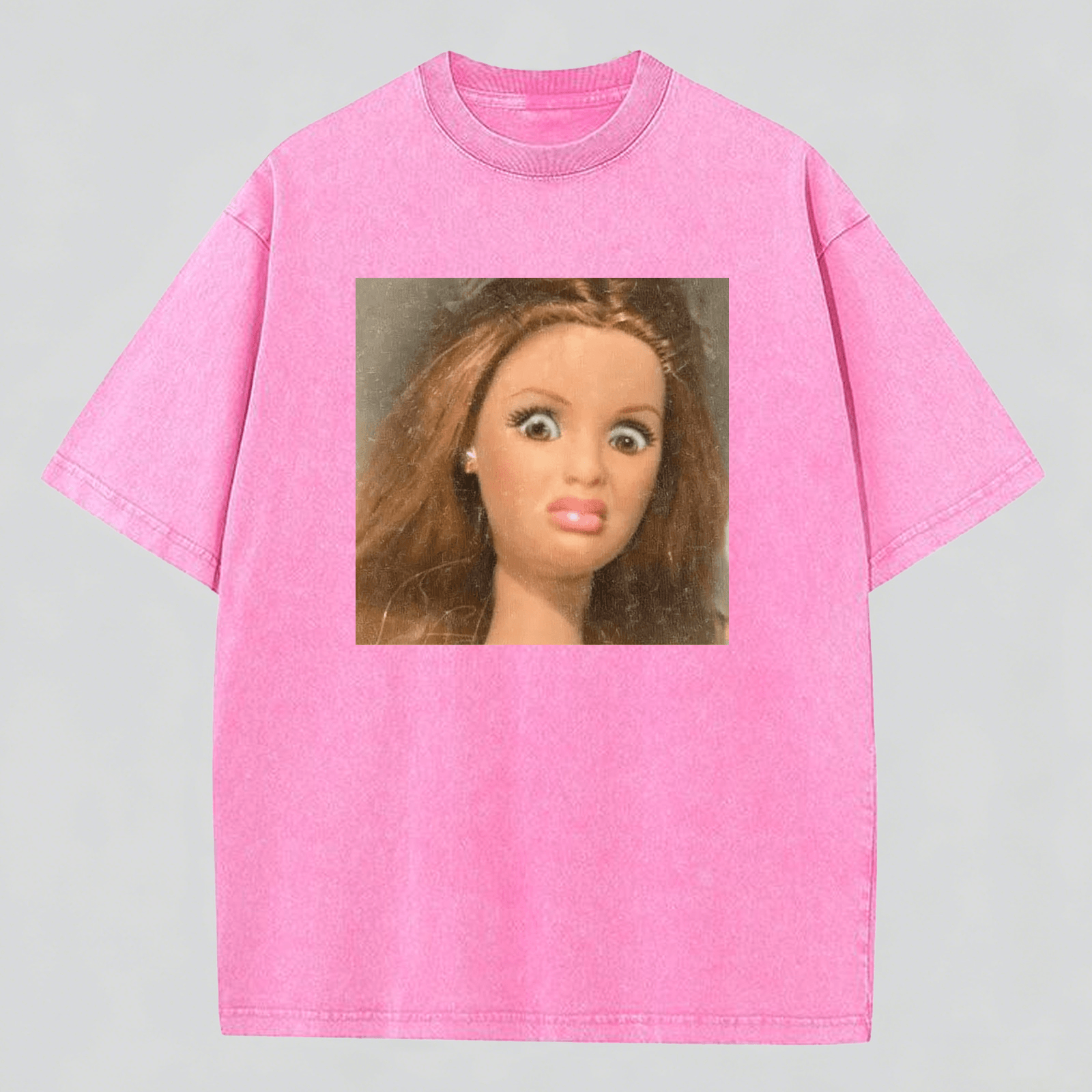 Disdainful Face Print Washed  Cotton Crew Neck T-Shirt