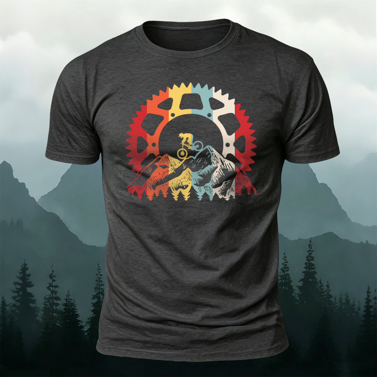 Colorful Bicycle Gear Print Combed Cotton T-Shirt