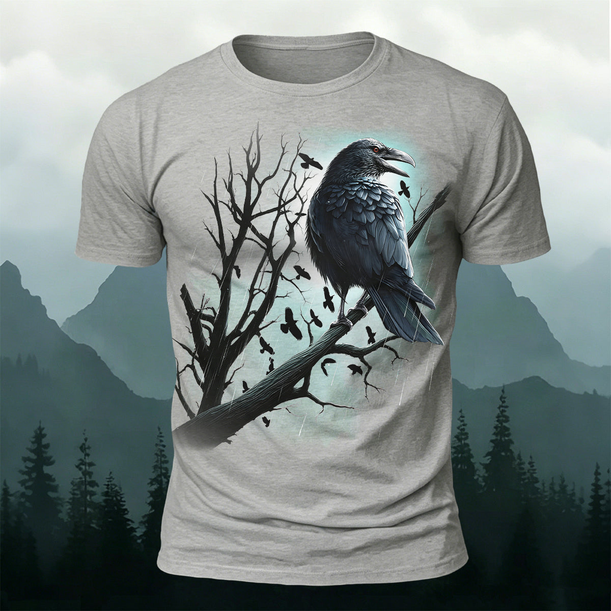 Bird Pattern Dark Style Casual Short-Sleeve T-Shirt