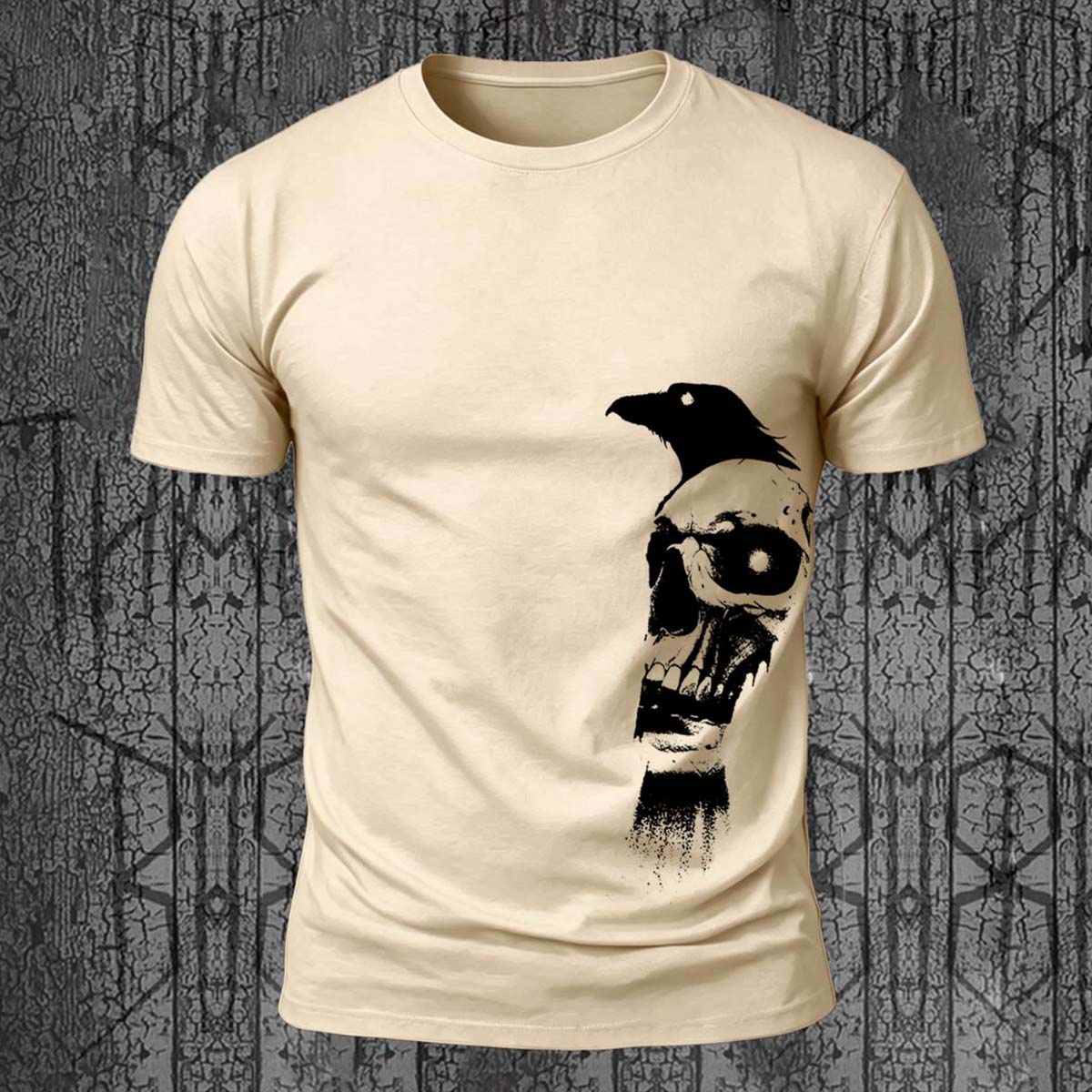 Vintage Skull Bird Print Casual Skin-Friendly T-Shirt