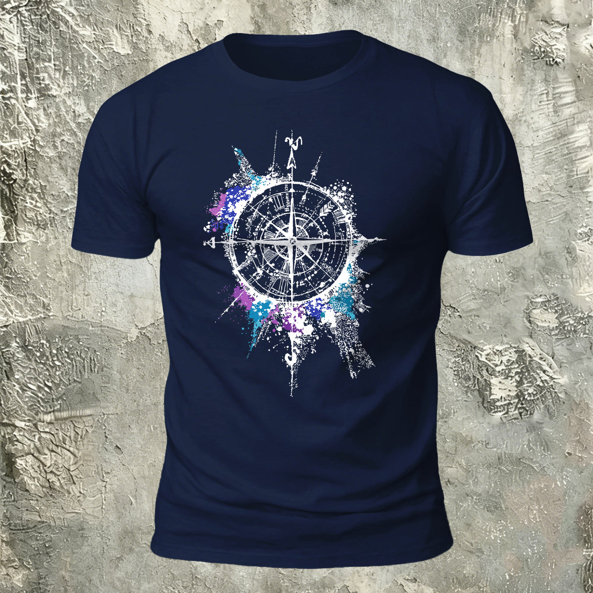 Compass Art Graphic 100% Cotton Casual T-Shirt Navy