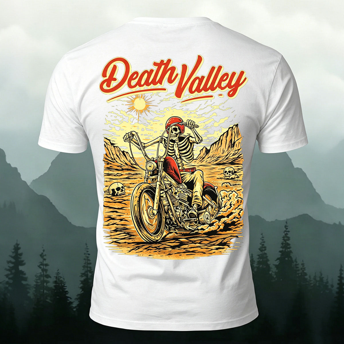 Motorcycle Skeleton Print Casual Cotton T-Shirt
