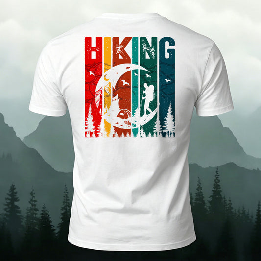 Artistic Hiking-Themed Back Print Versatile Cotton T-Shirt