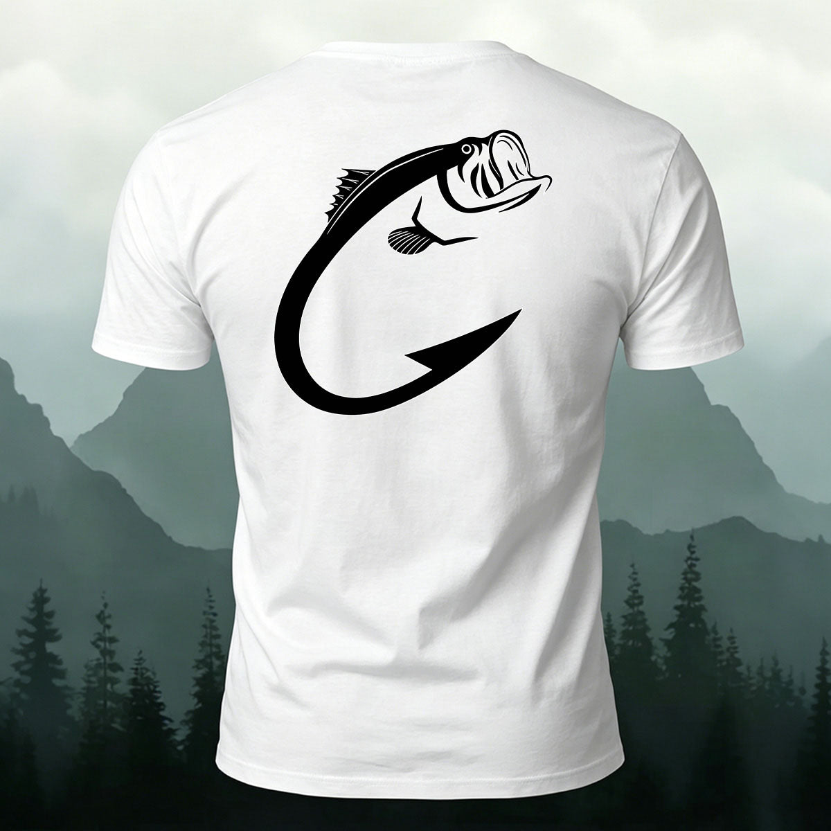 Fishing Hook Bass Print Outdoor 100% Cotton Tee