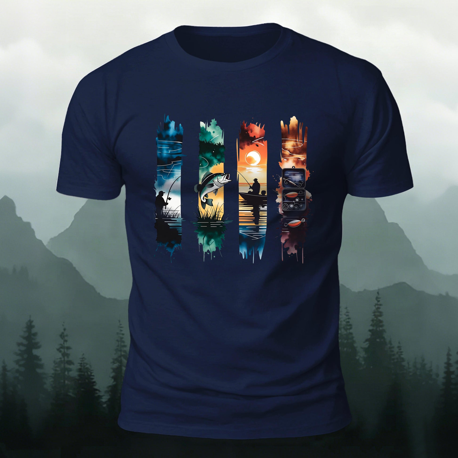 Outdoor Fishing Print Natural Style Skin-Friendly T-Shirt Navy