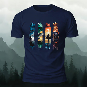 Outdoor Fishing Print Natural Style Skin-Friendly T-Shirt Navy
