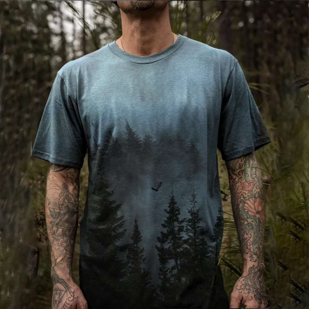 Natural Forest Scenery Art Print Casual Cotton T-Shirt