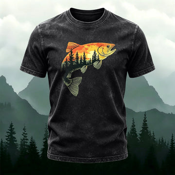 Fish Pattern Forest Style Ultra-soft Fabric T-Shirt