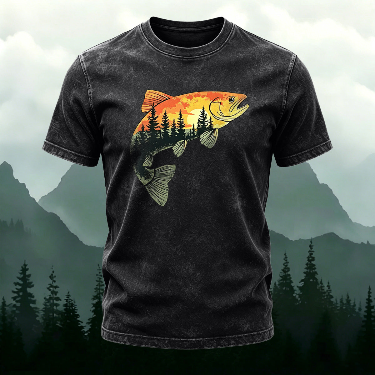 Fish Pattern Forest Style Ultra-soft Fabric T-Shirt