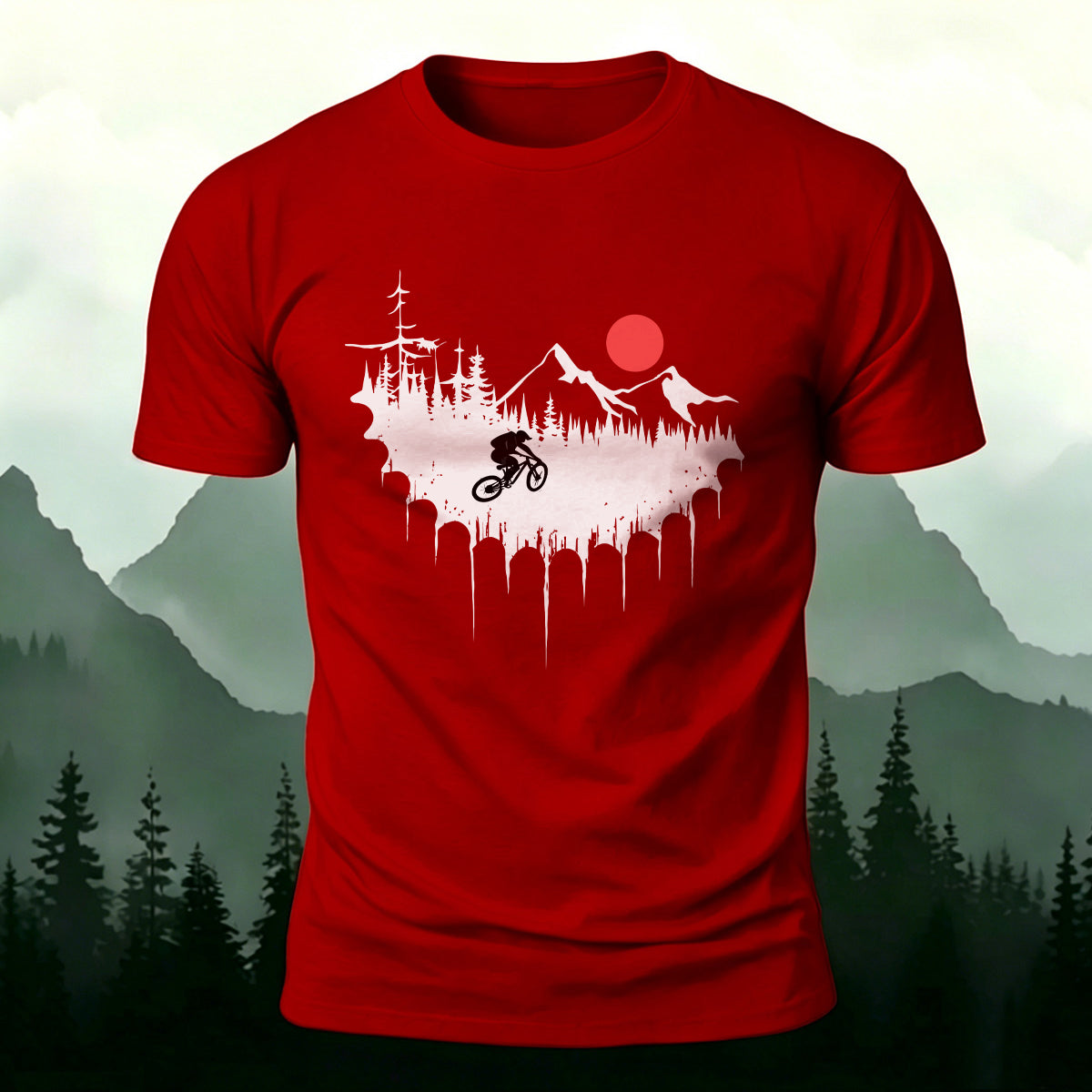 Cycling Print Natural Comfort Premium Cotton T-Shirt Red