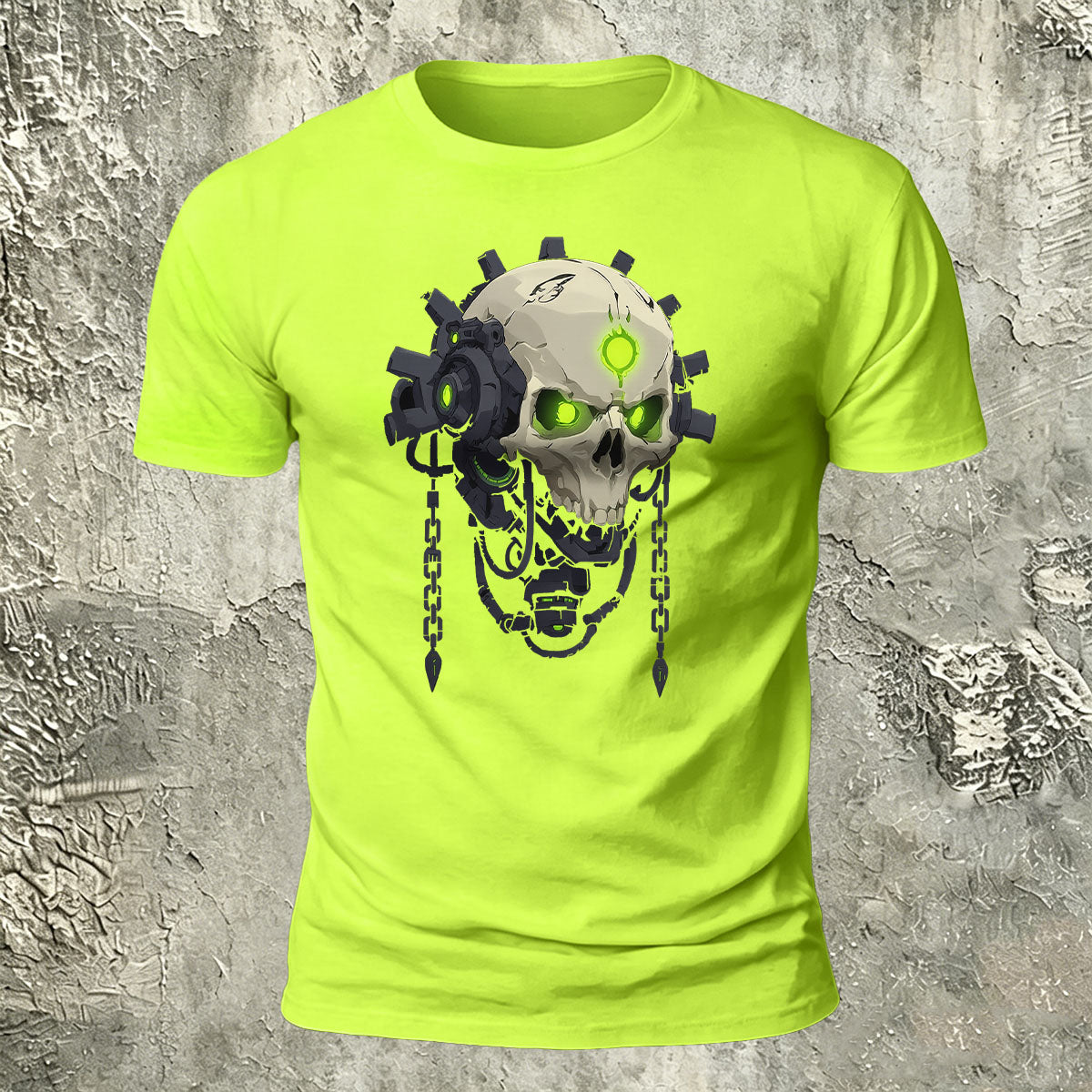 Mechanical Skull Print Cotton Crew Neck T-Shirt