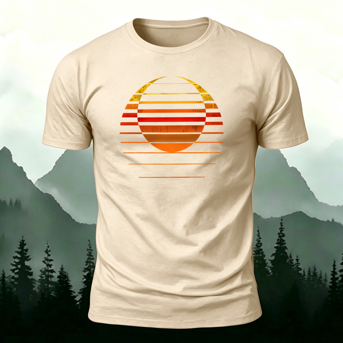 Sunset Art Print Combed Cotton Casual T-Shirt