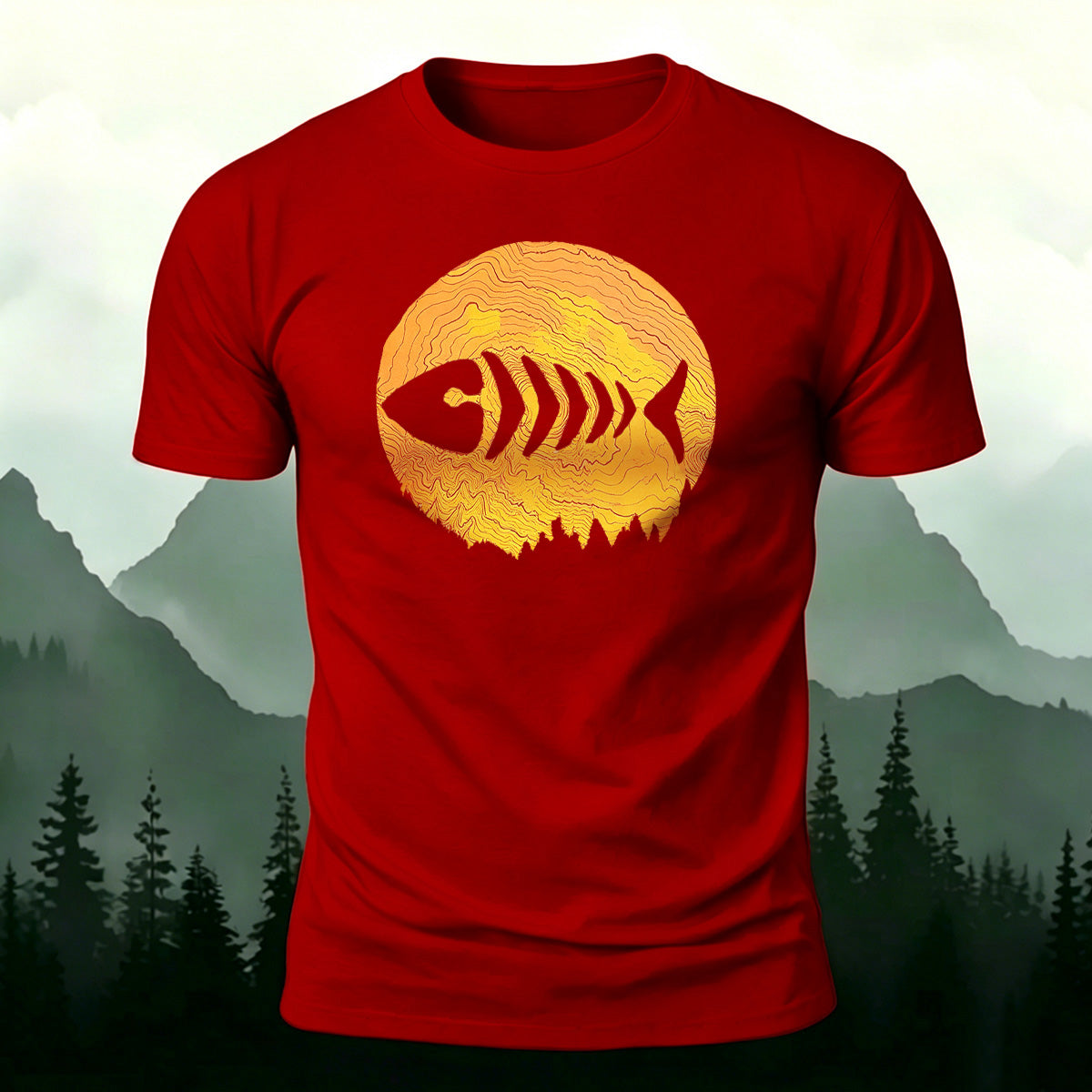 Herringbone Pattern Print Casual Skin-friendly T-Shirt Red