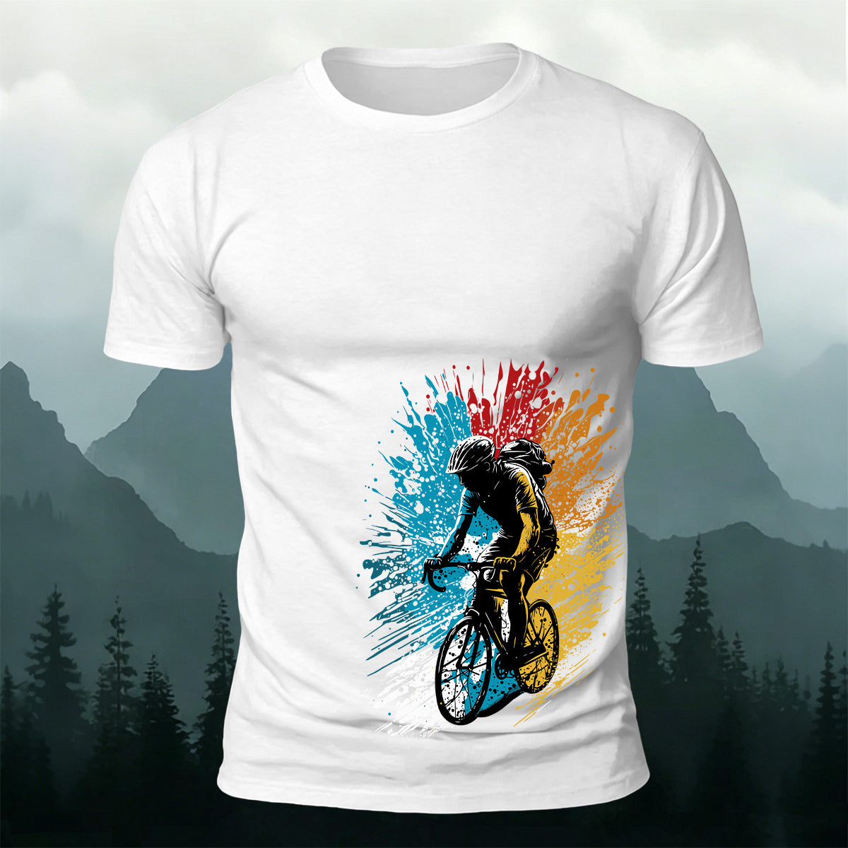 Painted Cycling Print Outdoor Breathable T-Shirt