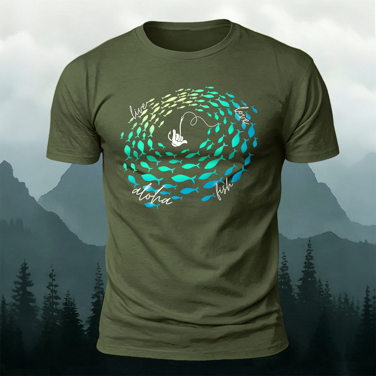 Stylish Fishing-Print Soft-Touch Cotton T-Shirt