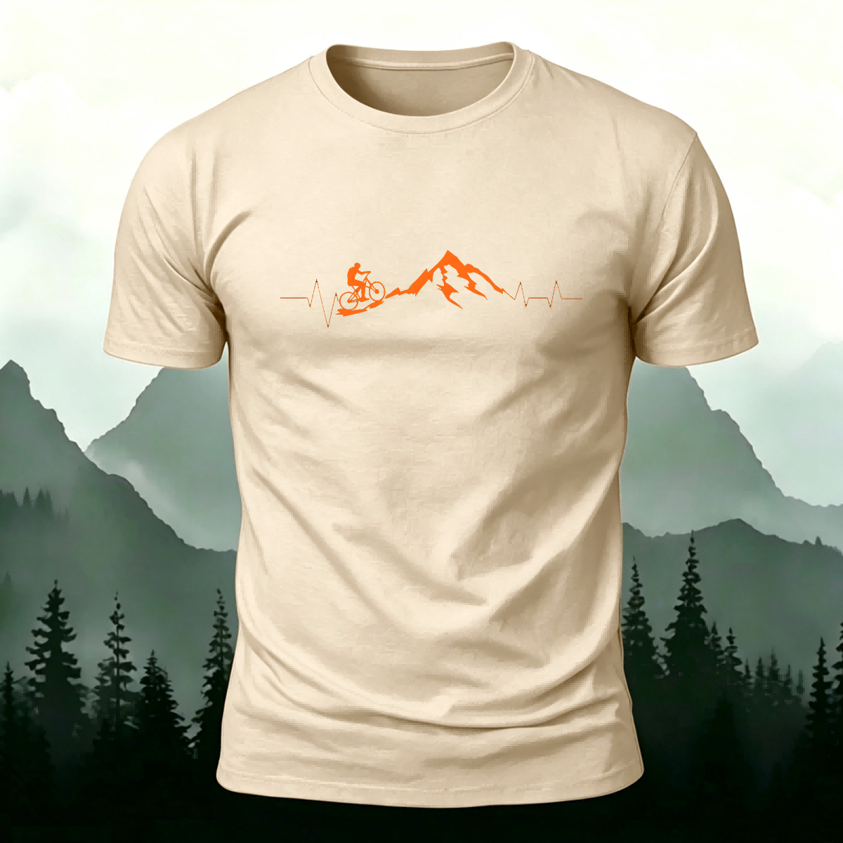 Cycling Challenge Print Premium Cotton Casual T-Shirt Beige