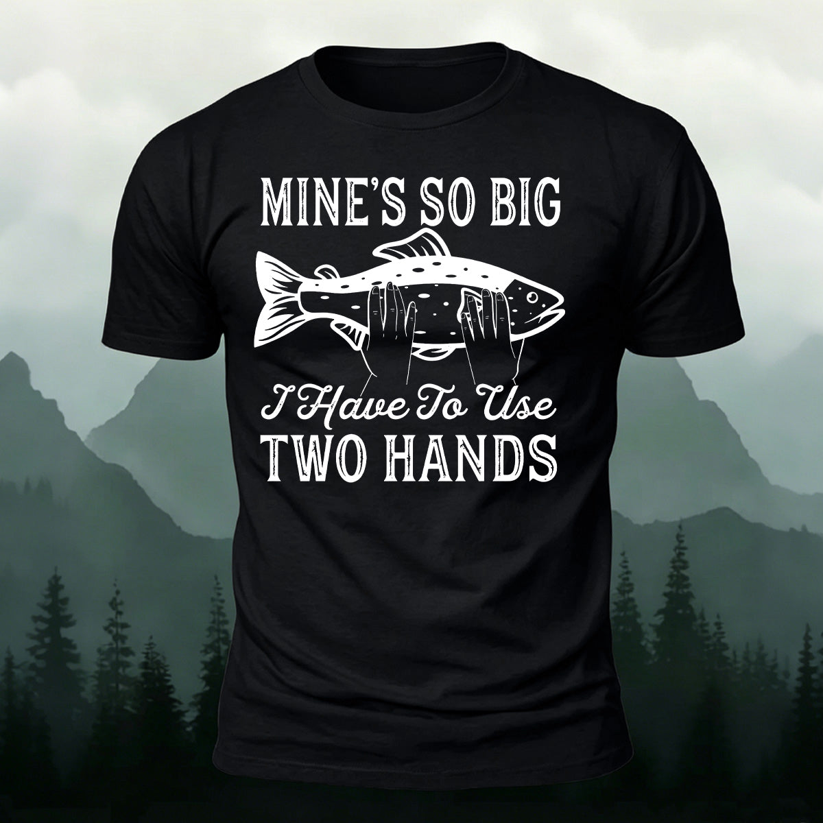 Big Fish in Hand Pattern  Daily Cotton T-shirt Black