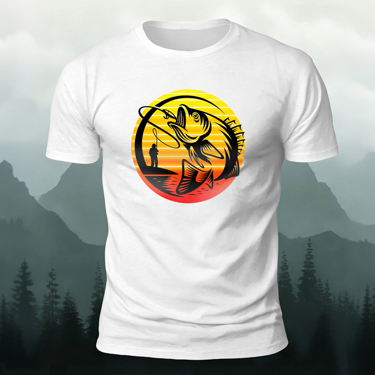 Fisherman Sunset Printed Combed Cotton T-Shirt White