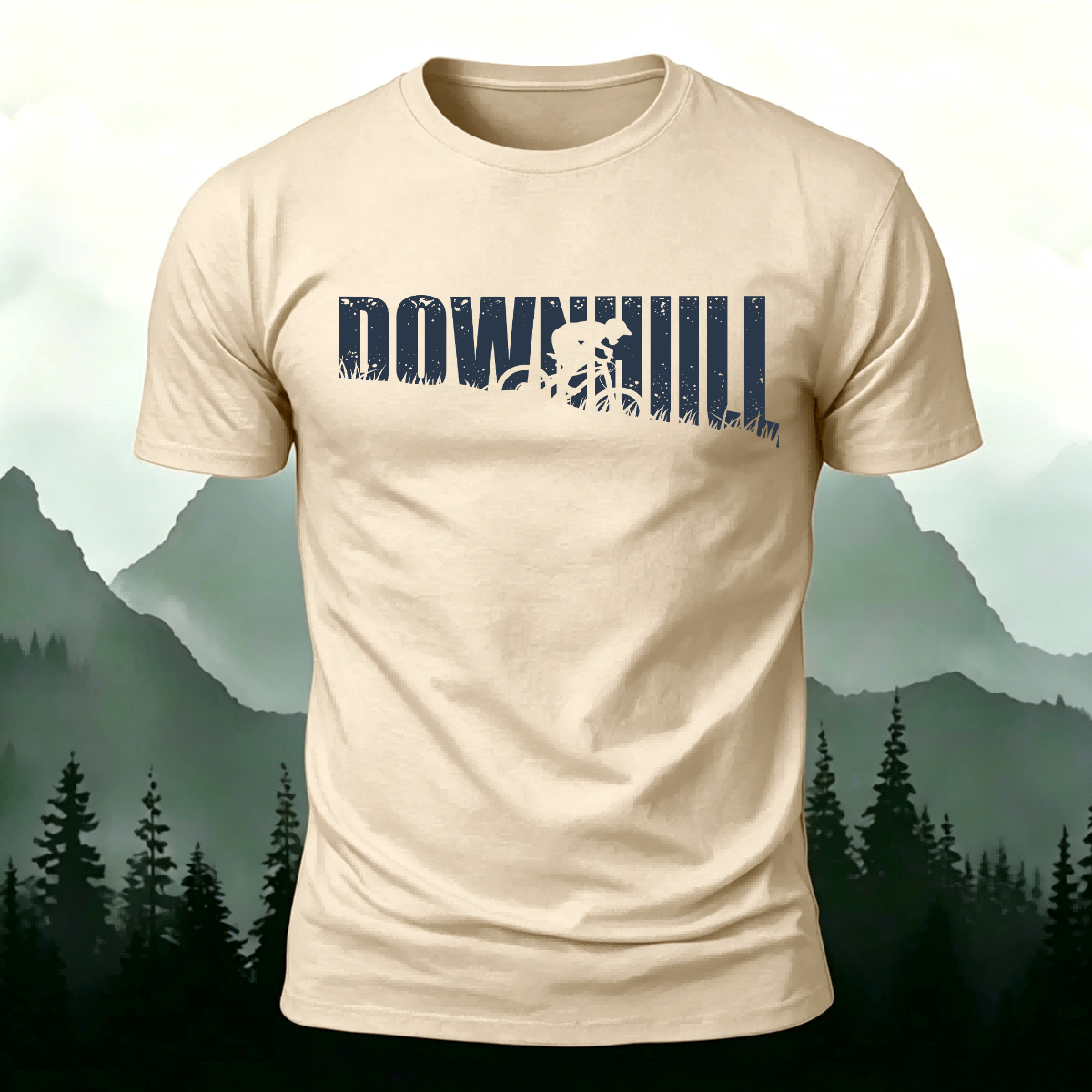Minimalist Cycling Print Breathable Material Casual T-Shirt Beige