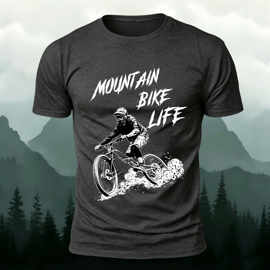 Mountain Biking Print Breathable Material T-Shirt Dark Grey