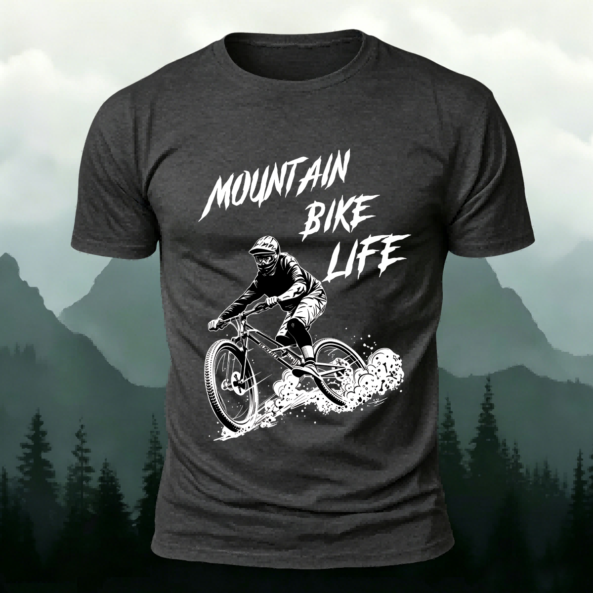 Mountain Biking Print Breathable Material T-Shirt Dark Grey