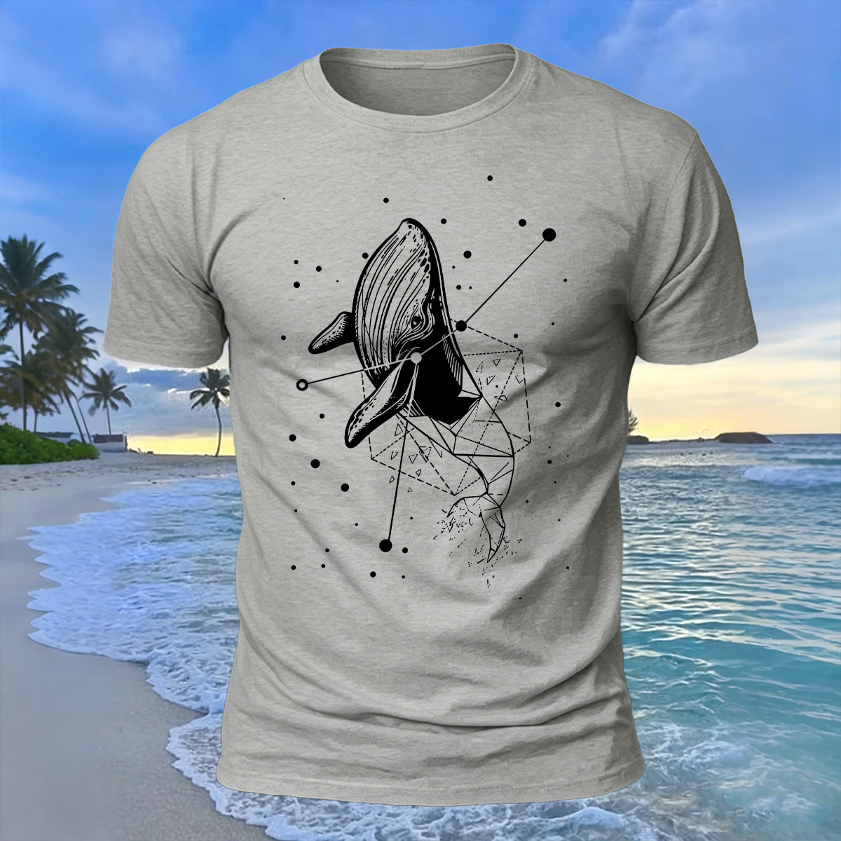 Whale Geometric Print 100% Cotton Soft-Touch T-Shirt